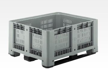 Caixa palete 430L 1200x1000x600 mm 3 patins, perfurada, cinza