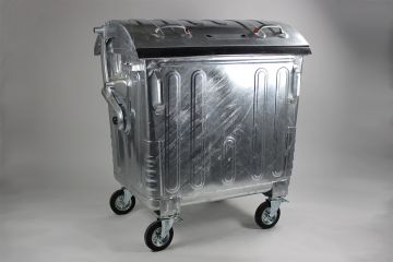 Contentor 4 rodas em aço, 1100 l. tampa com segurança para crianças