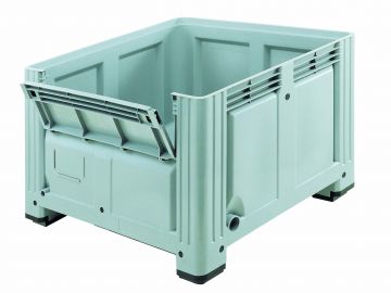 Caixa-palete 760L 1200x1000x850 mm com 4 pés, com abertura frontal, cinza