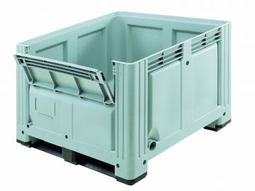 Caixa-palete 760L 1200x1000x870 mm com2 patins com abertura frontal, cinza