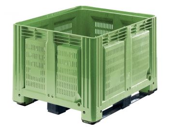 Caixa-palete 760 l. 1200x1000x870 mm 3 patins perfurada verde