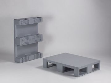 Palete Higiénica 800x600x160 mm, 3 patins cinza claro