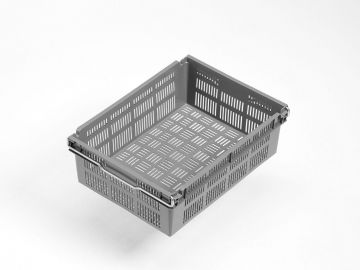 Caixa encaixável c/travessas 12L, 400x300x131 mm, perfurado cinza