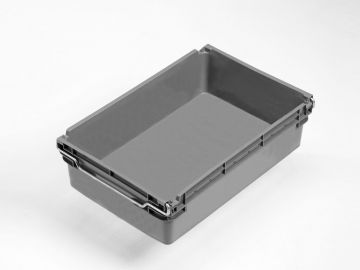 Caixa encaixável c/travessas 30L, 600x400x163 mm, cinza