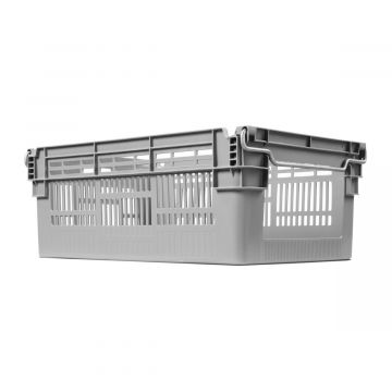 Caixa encaixável com abertura 45L, 600x400x237 mm, perfurado cinza