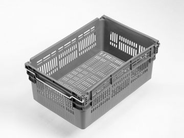 Caixa encaixável c/travessas 45L, 600x400x237 mm, perfurado cinza