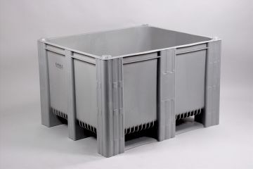 Caixa Palete 1200x1000x760 mm 630 L fechada 3 patins cinza