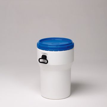 Bidão empilhável 40 L ø 374 mm altura 570 mm branco c tampa azul
