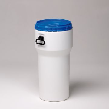Bidão empilhável 60 L, ø374x770 mm branco com tampa, azul