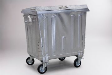 Contentor em aço galvanizado com 4 rodas, 1100 litros, DIN