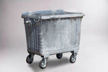 Contentor em aço galvanizado com 4 rodas, 660 litros, DIN