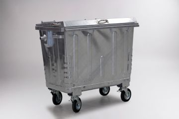 Contentor em aço galvanizado com 4 rodas, 660 litros, DIN