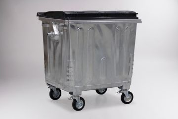 Contentor em aço galvanizado com 4 rodas, 1100 litros, DIN,tampa preta