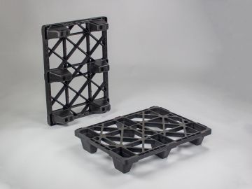Palete plástica encaixável 800x600x130 mm c 6 pés piso aberto PO preto
