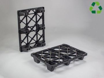 Palete plástica encaixável 800x600x130mm c 6pés piso aberto PE-R preto