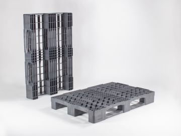Euro Palete 1200x800x150 mm com 3 patins piso aberto PO reciclado preto