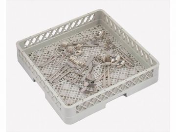 Tabuleiro para talheres 500x500x100 mm c malha pequena cinza maq lavar