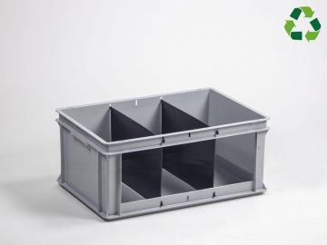 Caixa armazem 60 L, 600x400x325 mm, abertura lado, 2 divisória