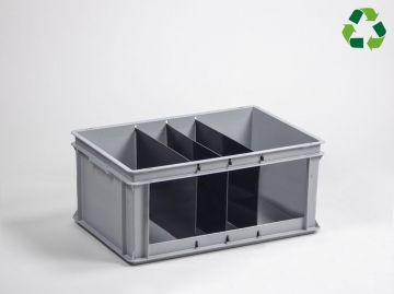 Caixa armazem 60 L, 600x400x325 mm, abertura lado, 3 divisória