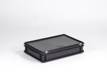 Caixa empilhável 600x400x135 mm, 20L com tampa, preto, ESD
