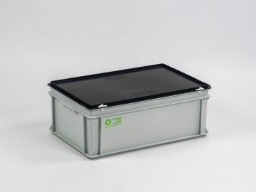Caixa empilhável 600x400x235 mm, 40L com tampa, cinza-preto