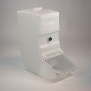 Caixa dispensadora 65 litros, branca com tampa batente transparente