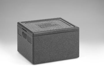 Caixa isotérmica em EPP, 525x430x345 mm, 48 l. com tampa, cinza escuro