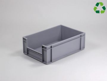 Caixa de armazém 36 L 600x400x200 mm, abertura frontal, cinza