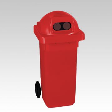 Contentor 120L, 2 rodas, tampa redonda c 2 orifícios ovais vermelho