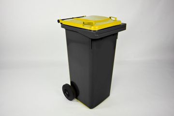 Contentor de lixo 120L com 2 rodas, antracite com tampa amarela