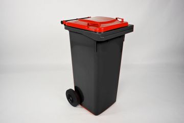 Contentor de lixo 120L com 2 rodas, antracite com tampa vermelho