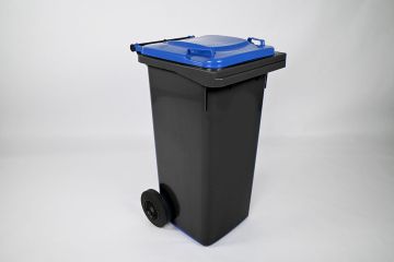 Contentor de lixo 120L com 2 rodas, antracite com tampa azul