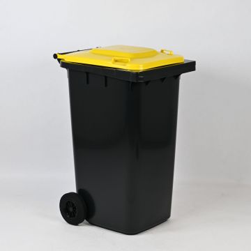 Contentor de lixo 240L com 2 rodas, cinza com tampa amarelo