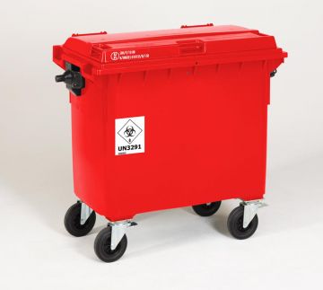 Contentor 660 litros, 1370x784x1215 mm com 4 rodas, homologação ONU