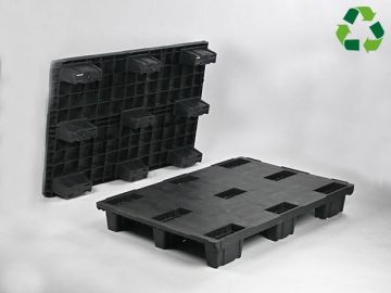 Palete empilhável 1200x800x153 mm 9 pés piso fechado, preto, reciclado