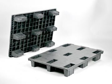 Palete empilhável 1200x800x153 mm 9 pés piso fechado, preto, reciclado