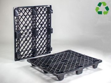 Palete empilhável 1200x1000x13 5mm 9 pés piso aberto, preto, reciclado