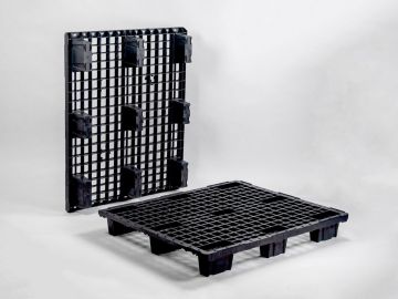 Palete empilhável 1200x1000x153 mm 9 pés piso aberto, preto, reciclado 