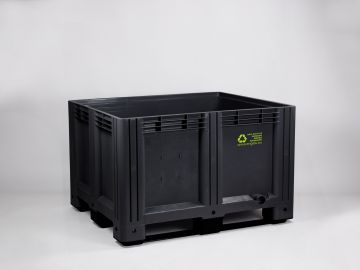 Caixa-palete 610L 1200x1000x760 mm, com 3 patins, cinza escuro reciclada