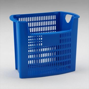 Cesto 32 litros 490x300x385 mm, paredes perfuradas, com abertura azul