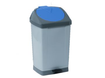 Contentor 58 L com pedal, medidas 430x400x750 mm, cinza/tampa azul