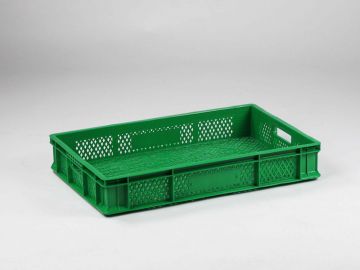 Caixa de plástico para fruta ou legumes 600x400x100 mm, perfurada, verde