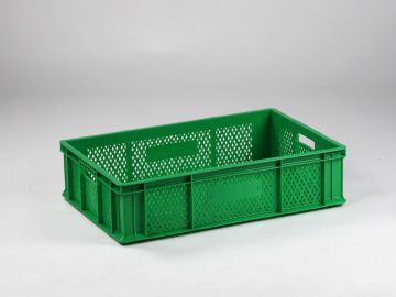 Caixa de plástico para fruta ou legumes 600x400x150 mm, perfurada, verde
