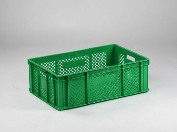 Caixa de plástico para fruta ou legumes 600x400x200 mm, perfurada, verde