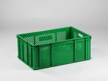 Caixa de plástico para fruta ou legumes 600x400x230 mm, perfurada, verde