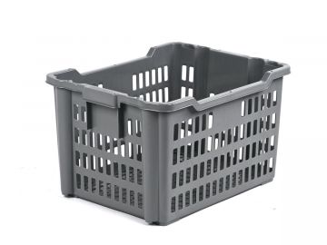 Cesta empilhável/encaixável 80 lt, 620x490x375mm, perfurada, cinza