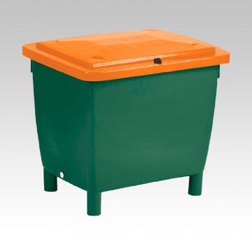 Caixa plástica para armazenar sal/areia 945x725x830 400L verde/laranja