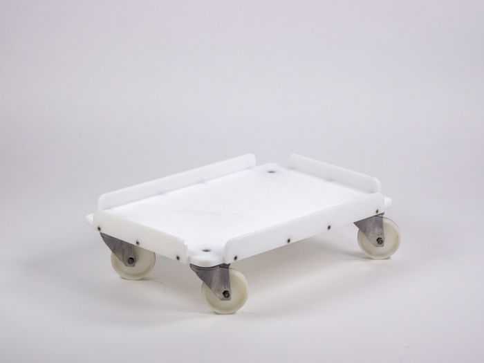 Trolley 600x400x200 mm, 4 galva zwenkwielen, met rem, wit