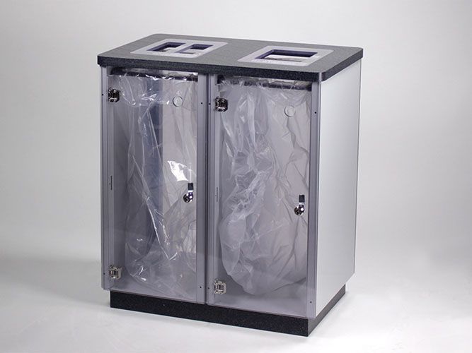 Estação de resíduos Vigipirate para 2 fluxos de resíduos em pedestal com sacos de lixo