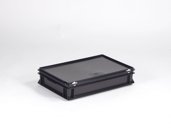 Caixa empilhável 600x400x135 mm, 20L com tampa, preto, ESD